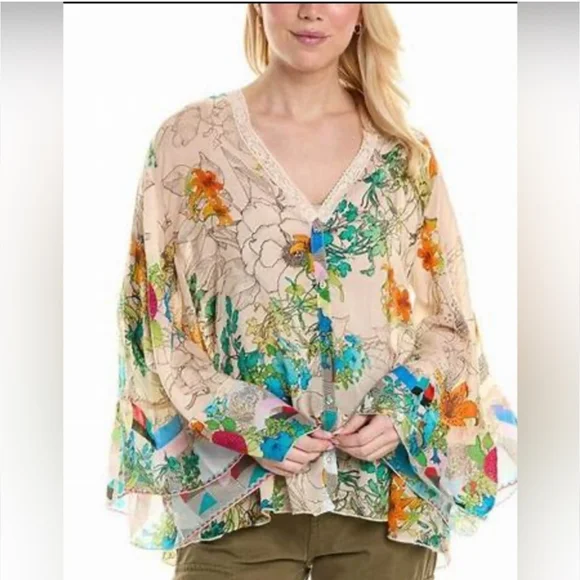 JOHNNY WAS Sequence Georgina Kimono Style Vibrant Floral Blouse NWT Size Medium - Picture 8 of 13